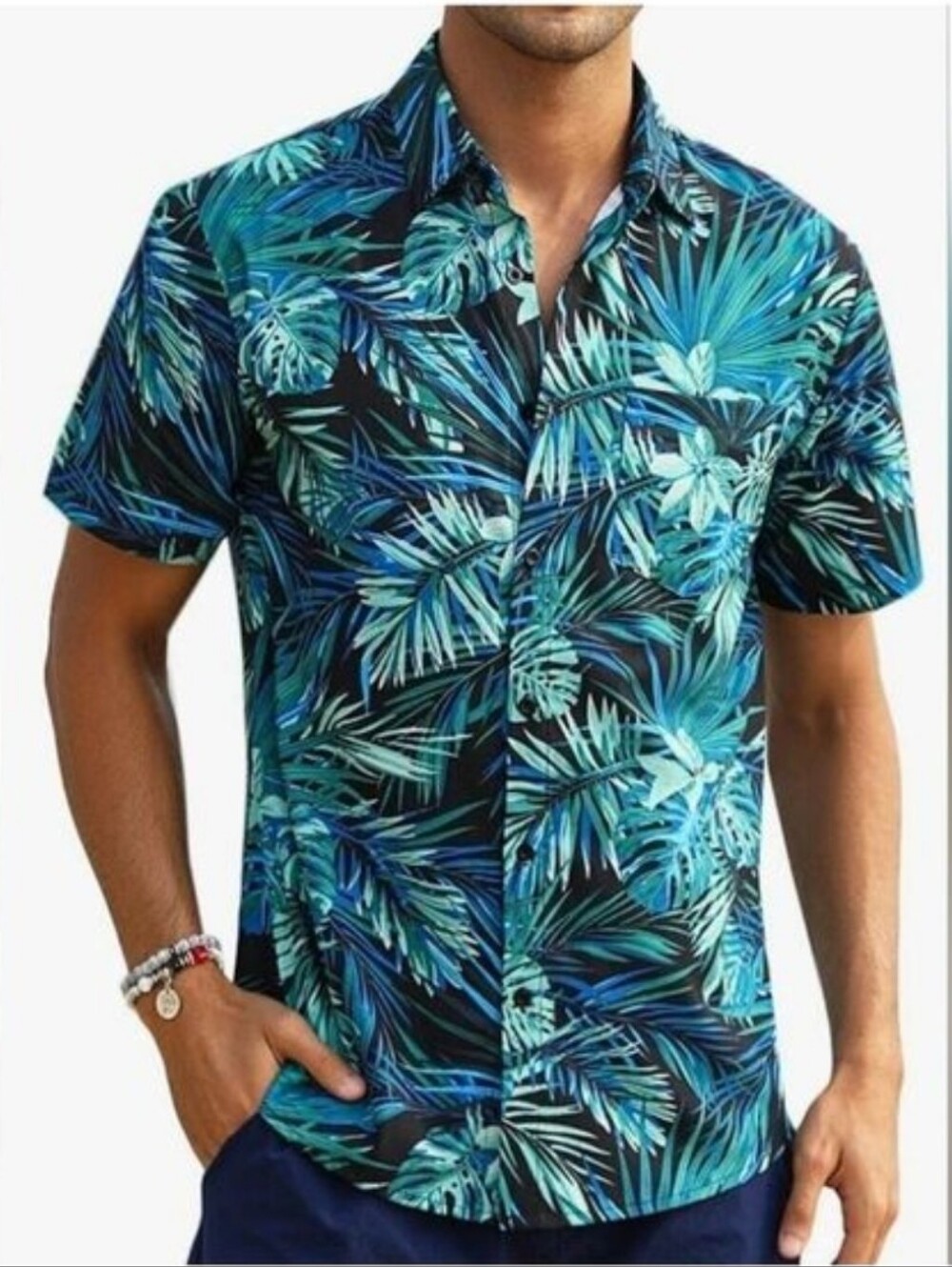Men's Hawaiian Short Sleeve Button Down Floral Print Green Shirt Size XXL NWT